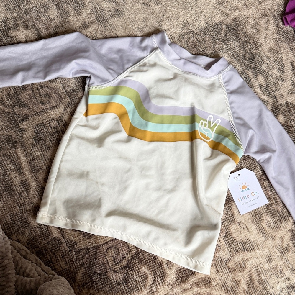 Little Co. Kids Swim Rashguard - White with Multicolor Stripes
